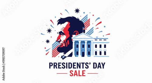 Stylized portrait of Abraham Lincoln with the White House and festive elements