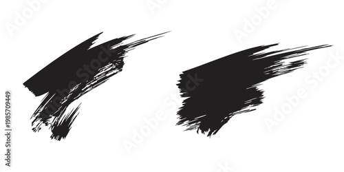 Black grunge dry brush strokes. Dynamic ink paint swooshes and rough texture smears. Vector graphic pack.
