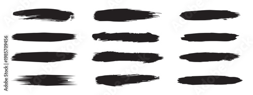 Black grunge brush stroke set. Artistic hand drawn ink paint lines. Professional vector design elements collection.