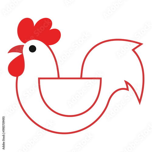 Simple red line drawing of a rooster or cockerel illustration icon