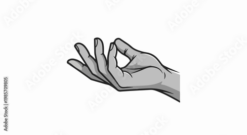 A grey-scale illustration of a right hand making a precise gesture
