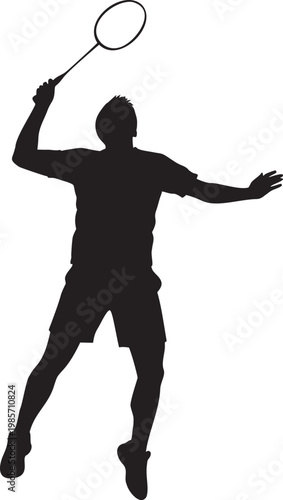 Badminton player silhouette jumping to smash with badminton silhouette competition movement