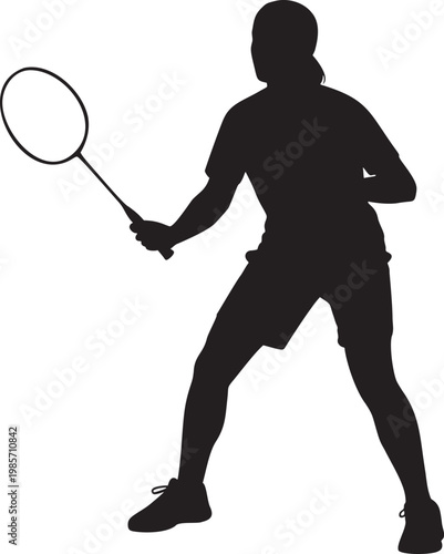 Badminton player silhouette ready to serve with badminton silhouette competition preparation