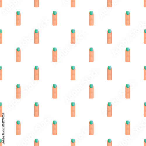 Finger with a teal polished nail repeating as a seamless pattern on a white background