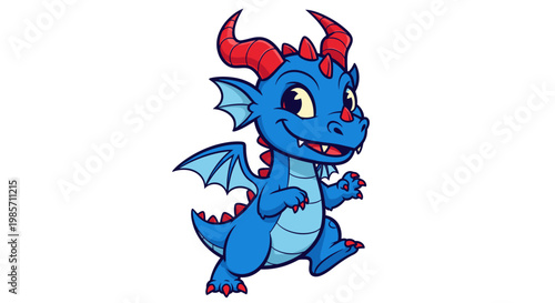 Cute Blue Dragon Character Vector Illustration, Friendly Cartoon Fantasy Creature Design for Kids Games and Storybooks, Playful Mythical Monster Graphic