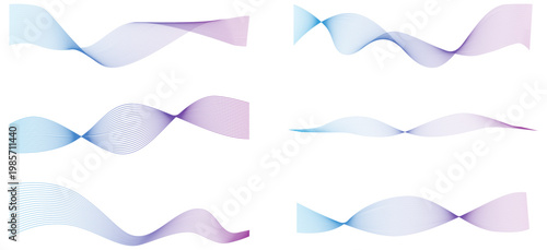 Abstract Blue Purple Wave Line Collection with Flowing Curves and Gradient Stripes Modern Dynamic Background Set