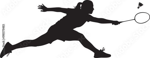Silhouette of a woman playing badminton hitting a shuttlecock with a racket badminton silhouette