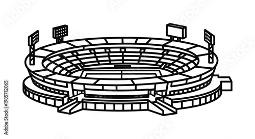 Line art rendering of a stadium with a bold silhouette