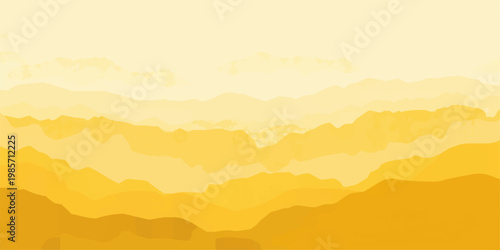 A misty morning sunrise illuminates the orange sky over a forest valley and mountain hills in this serene nature landscape