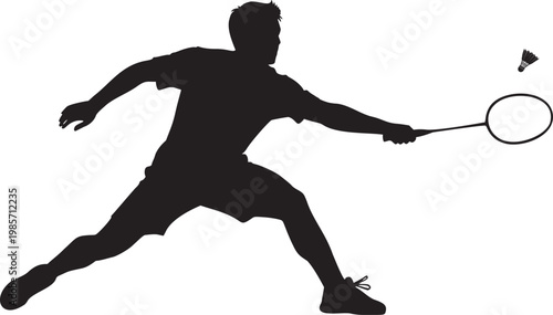 Silhouette of a man playing badminton swinging his racket badminton silhouette shuttlecock