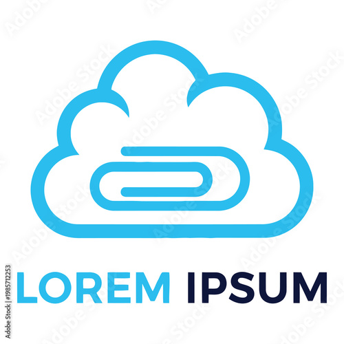Cloud storage symbol with paperclip icon and sample text icon