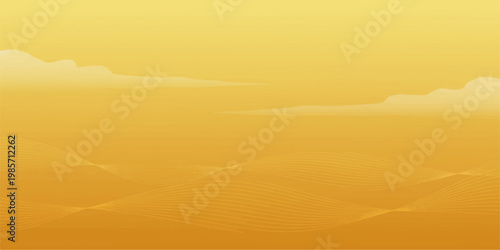 A golden sun sets over desert sand dunes under a vibrant orange and red cloudscape sky during a dry summer travel landscape horizon