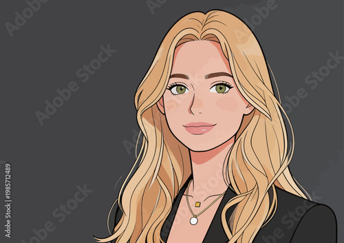 Blonde Woman with Long Wavy Hair and Formal Outfit