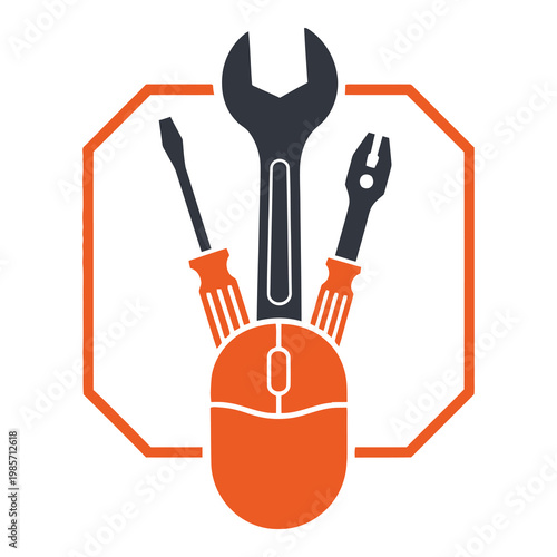 Computer mouse with tools for repair and maintenance services  technical support icon
