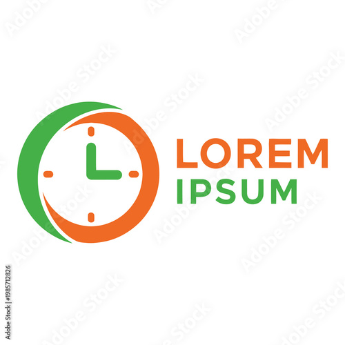Green and orange clock logo with lorem ipsum text icon
