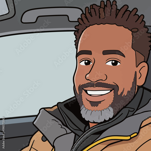 Smiling Man in Car Interior Illustration