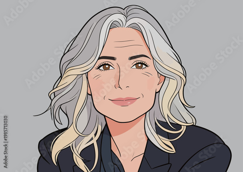 Illustration of a Mature Woman with Gray Hair