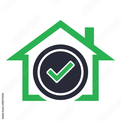 Green house icon with checkmark in circle  approved home symbol icon