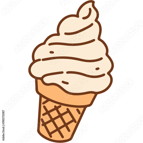 A delicious vanilla ice cream cone with a crispy waffle cone on a plain white background