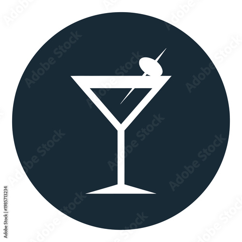 Martini glass icon with olive garnish in a circle  cocktail symbol icon