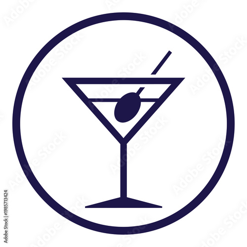 Martini glass with olive and straw in circle icon symbol icon