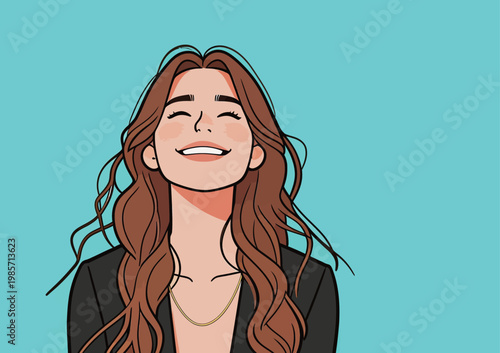 Happy Woman with Long Brown Hair in Blazer