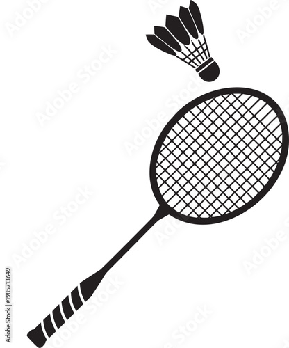 Badminton racket and shuttlecock silhouette with badminton shuttlecock equipment recreation