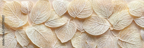 Intricate Leaf Veins Pattern in Delicate White on Beige, Creating a Serene Botanical Backdrop