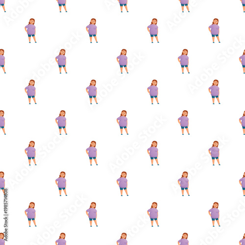 Overweight girl cartoon character body positive concept in a repeating seamless pattern