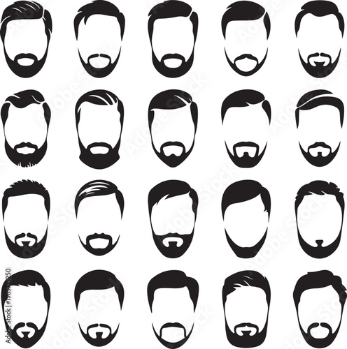 Hipster hair style and beards, Men fashion vector for barbershop and logo template