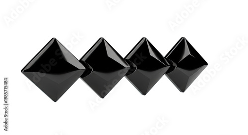 Four glossy black diamond shapes in a row