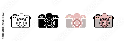 Camera Icon Set Line Solid Flat Style