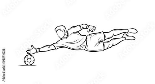 Soccer player diving to block ball.