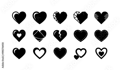 Black heart icon set love romance symbol vector illustration collection