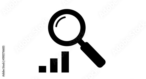 Magnifying glass on bar chart.
