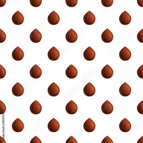 Hazelnuts creating a neat repeating pattern on a white background