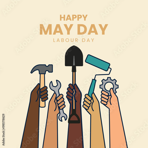 Labour Day Vector Illustration Set – Minimal Solid Style Workers Icons, Tools, and Celebration Elements