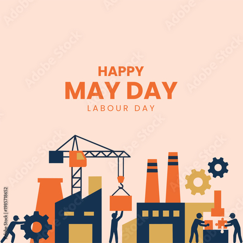 Labour Day Vector Illustration Set – Minimal Solid Style Workers Icons, Tools, and Celebration Elements