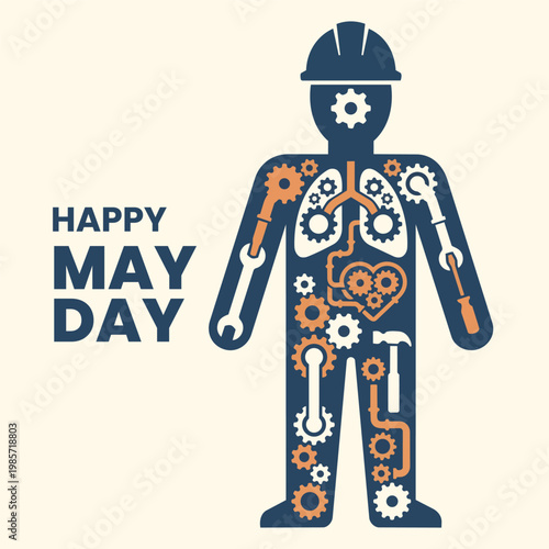 Labour Day Vector Illustration Set – Minimal Solid Style Workers Icons, Tools, and Celebration Elements