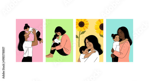 Four diverse women in colorful headscarves having calls on smartphones woman headscarf conversation