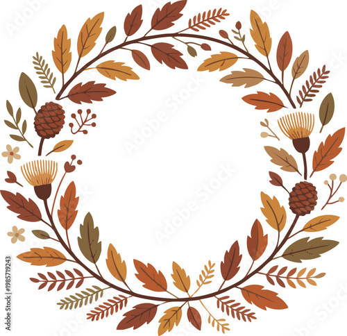 Autumn leaves and flowers wreath