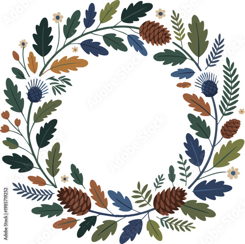 Colorful autumn leaves and flowers wreath