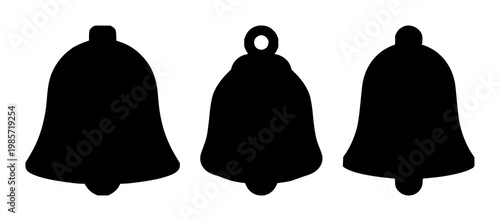 Notification bell icon set with solid black silhouette against a white background featuring notification, bell, icon with communication and alert