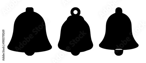 Notification bell icon set with solid black silhouette against a white background featuring notification, bell, icon with communication and alert