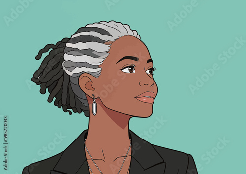 Illustrated Portrait of Stylish Black Woman in Business Attire