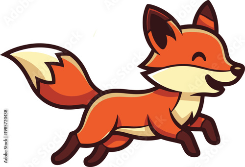 A cute cartoon fox is happily running with a big smile.
