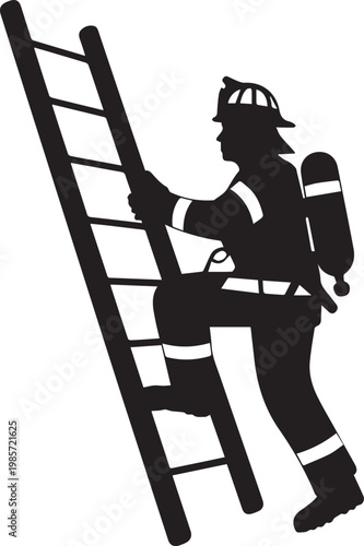 Firefighter ascending a ladder during a rescue or inspection operation