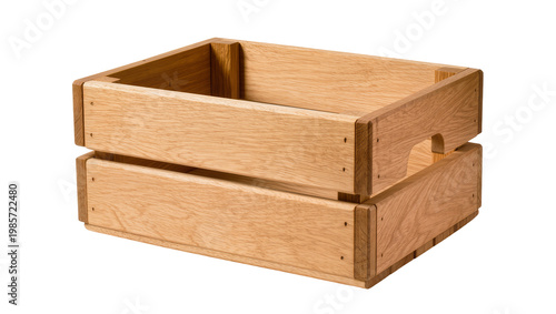 Photos Natural wooden crate with handles empty and clean, isolated on transparent backg
