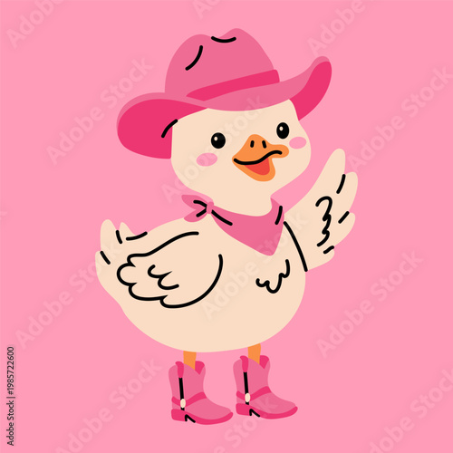 Adorable Western Duck Character with Bandana Cartoon