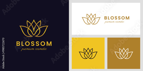 Luxury Blossom Cosmetic Logo with Elegant Flower Line Concept for Beauty Skincare and Premium Brand